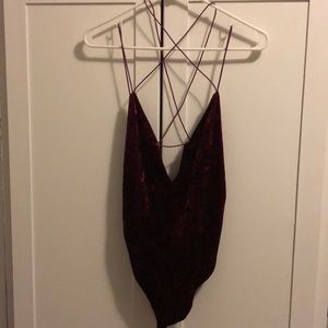 Red Velvet backless body suit- size M